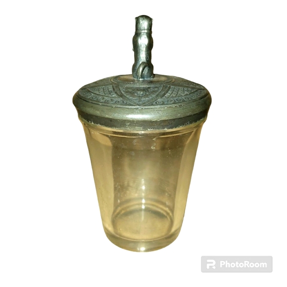 Antique Clear Crystal Glass Pickle Caster W/ Engraved Floral Silver P. Dog Lid - Picture 3 of 9